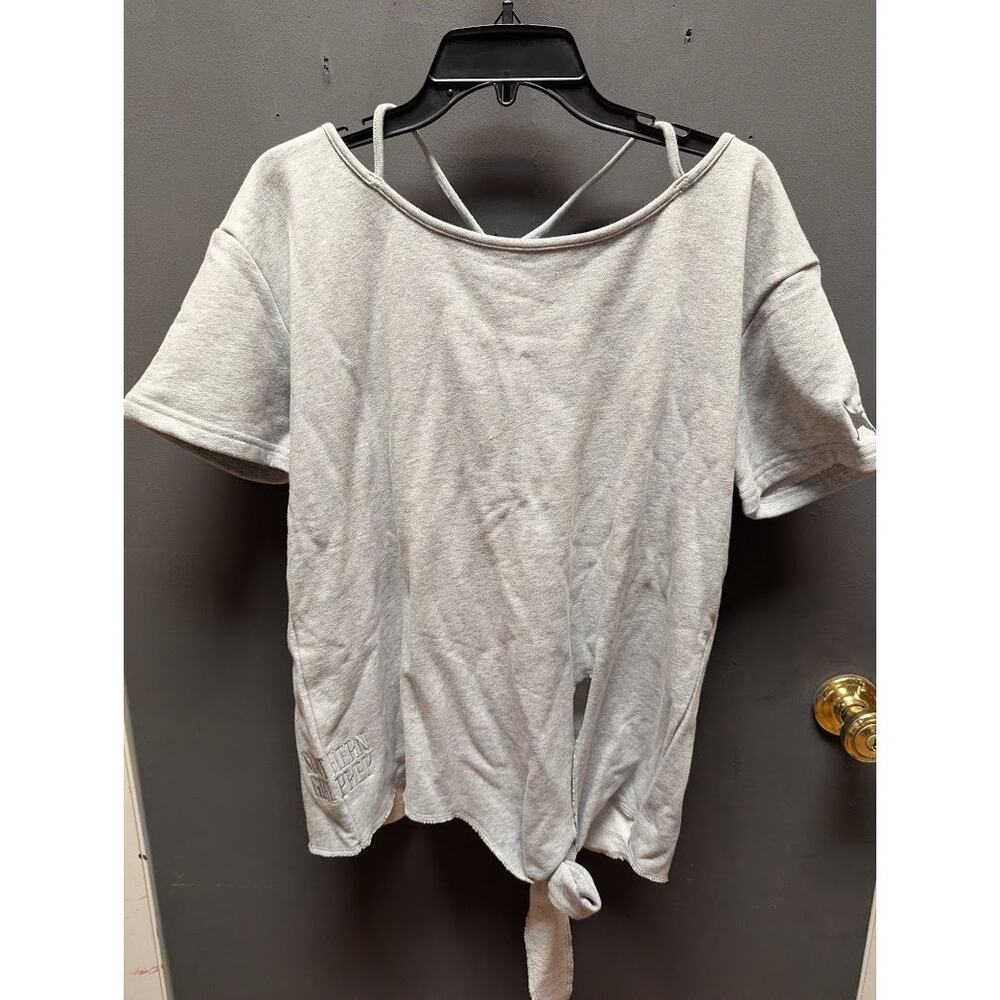 SOUTHERN GIRL PREP light marled gray sweatshirt short sleeve tie front crassback